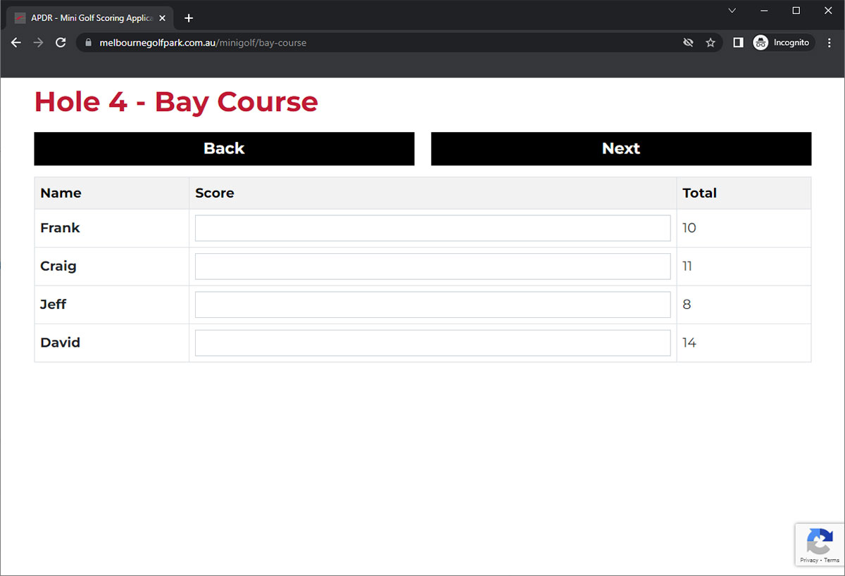 Mini Golf Scoring Web Application 01